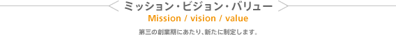 ~bVErWEo[@Mission / vision / value@ȎnƊɂAVɐ肵܂B